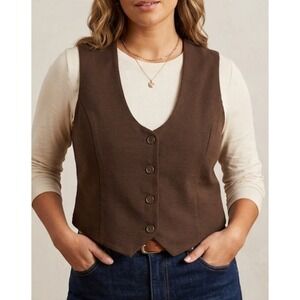 Christian Lacroix Chocolate Brown Vest With Buttons Woman's Size L Just The Top